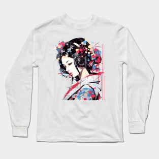 Japanese Woman Portrait Geisha Tradition Culture Abstract Long Sleeve T-Shirt